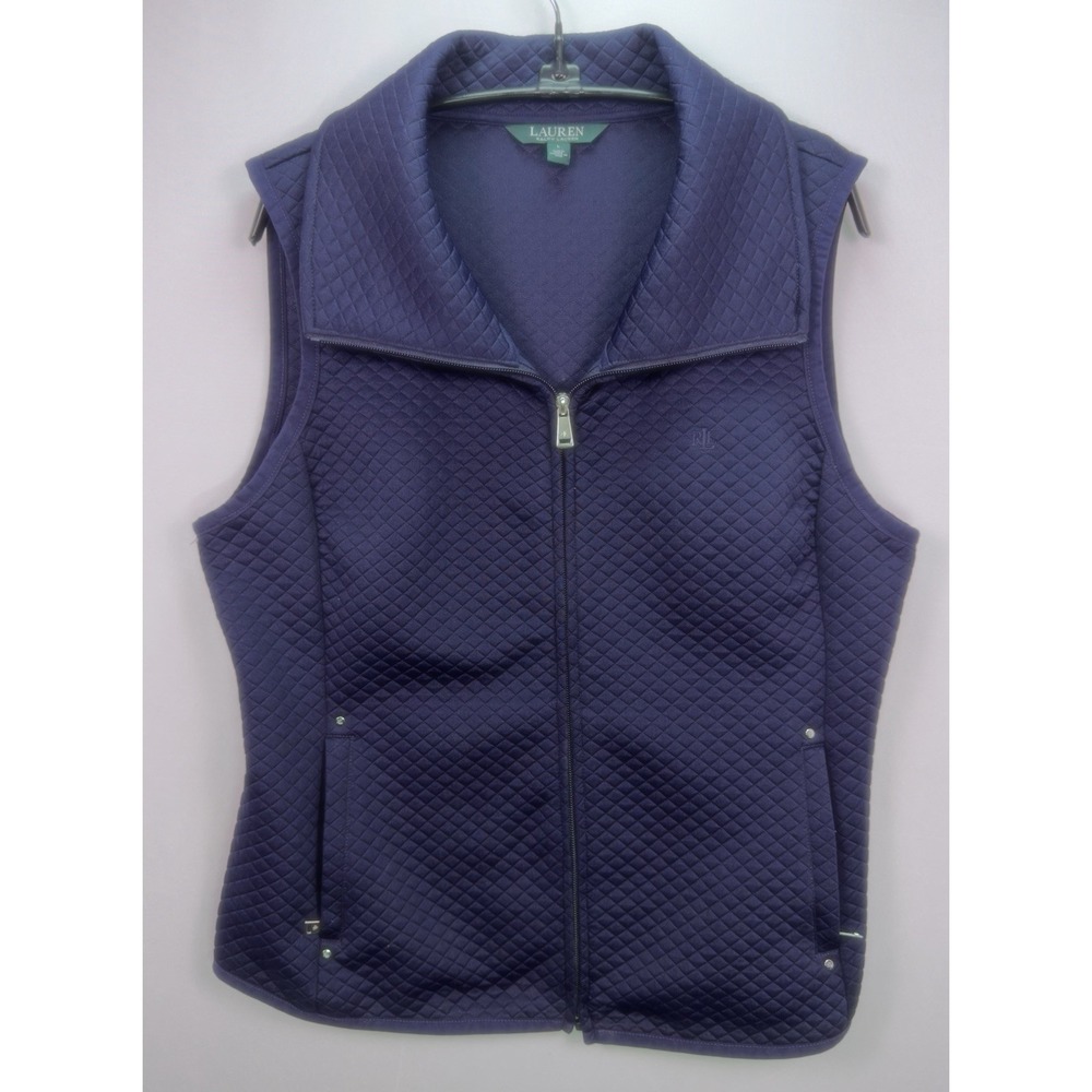Lauren Ralph Lauren Navy Diamond Quilted Zip Vest Sz‎ Large Preppy Lightweight